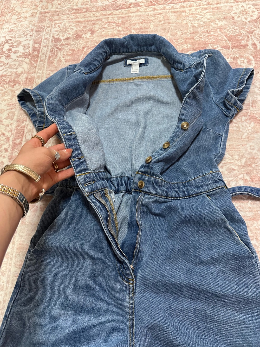 Belted 🩵 Denim Shorts Romper - Picture 11 of 14